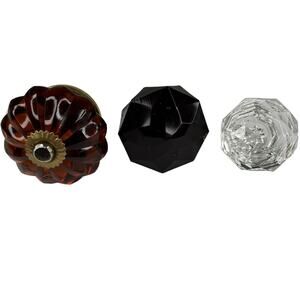 Lot of 3 Large Vintage Glass Knobs Amber Clear Dark Red